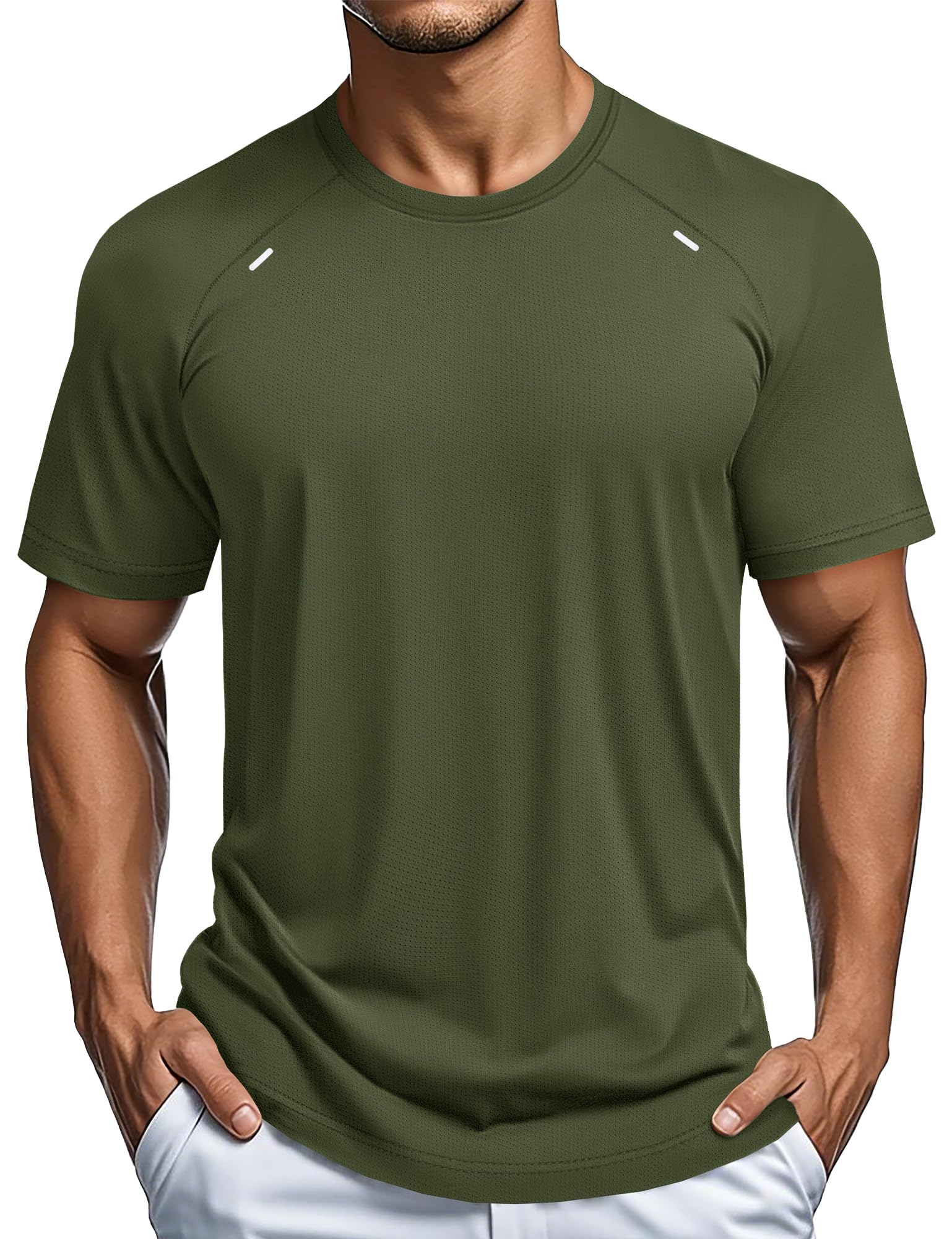 Armygreen-01-Armygreen-01 Men’s Dry Fit Mesh Athletic Tee,Green - 图片 1