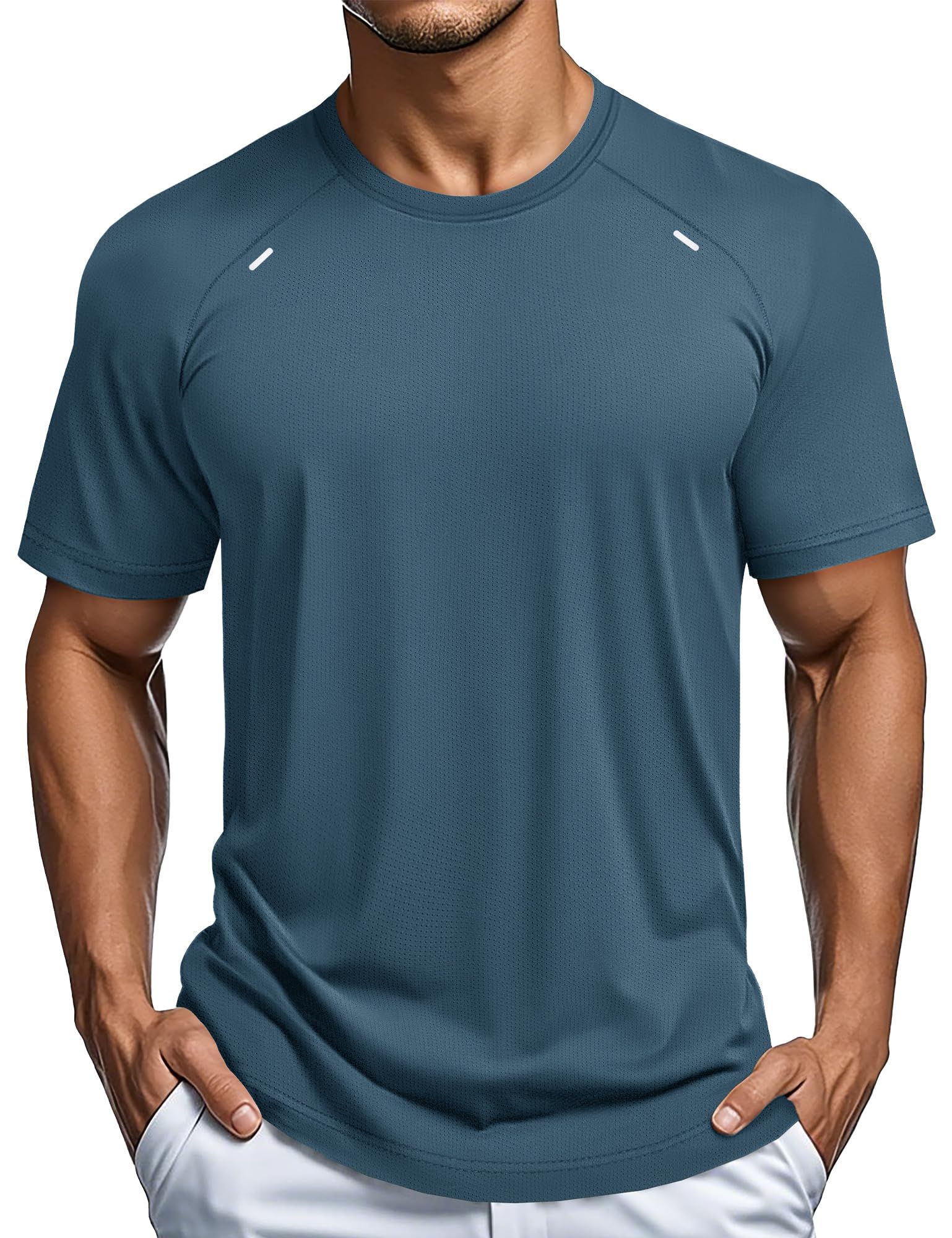 Hazeblue-01-Hazeblue-01 Men's Dry Fit Mesh Athletic Tee,Hazeblue - 图片 1