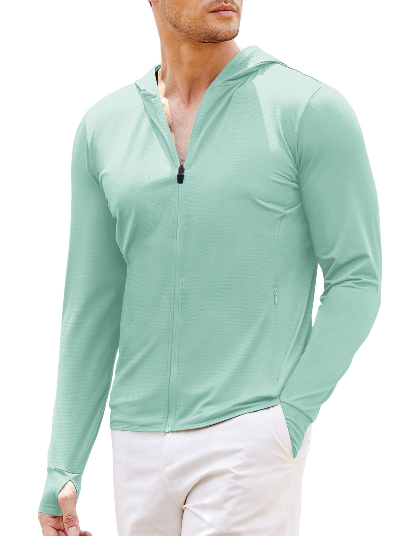 Version 1.0.0 Men’s UPF 50 Sun Protection Hoodie,Green - 图片 1